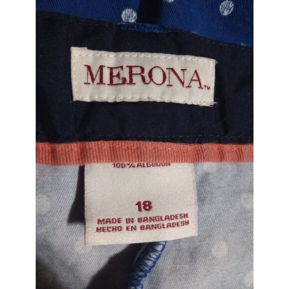 Merona Shorts Ladies 18 Blue White Polka Dot Light Weight - Picture 4 of 6